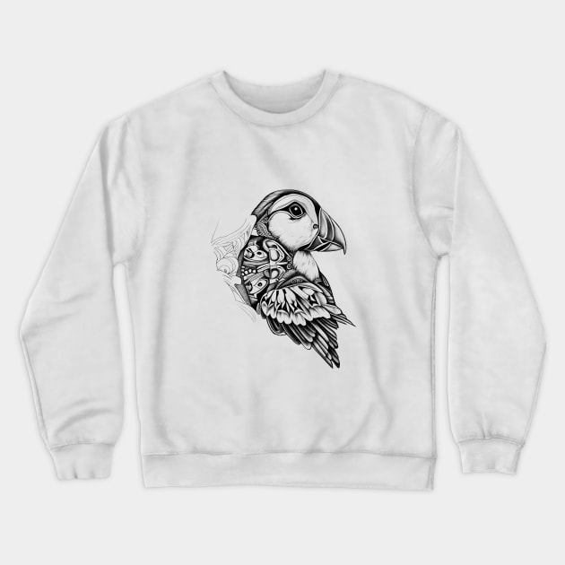 Puffin Wild Animal Nature Illustration Art Tattoo Crewneck Sweatshirt by Cubebox